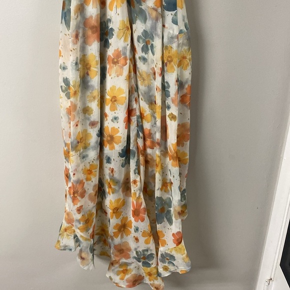 ANTHROPOLOGIE ASYMMETRICAL HEM FLORAL WATER COLOR SPAGHETTI STRAP DRESS XS - Picture 11 of 16